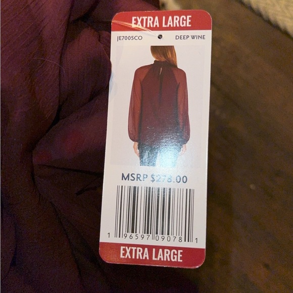 NWT Tag Joie Women's Limited Edition Long Sleeve Red Burgundy Smocked Blouse - Picture 5 of 5